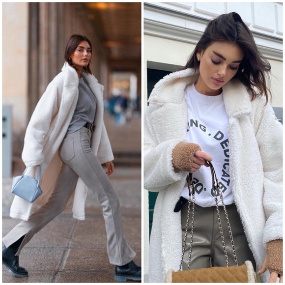 ALO YOGA Ivory White Sherpa Teddy Trench Coat SZ M - Picture 2 of 10